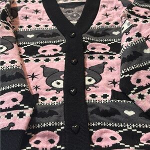 Pink & Black Character Knit Cardigan Sweater - Heart Button Detail
